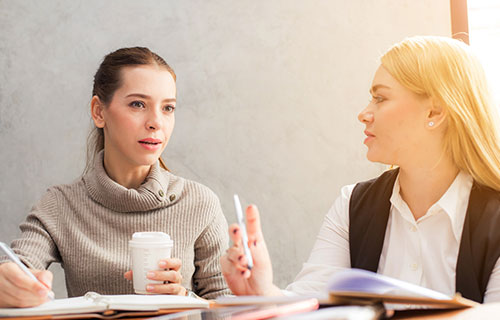 two business people meeting and discussing